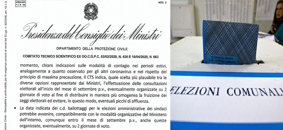 Il Comitato tecnico scientifico nazionale: Si voti i primi di settembre''