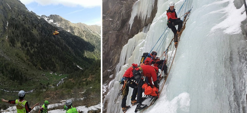 Foto d'archivio Scivolata per una ventina di metri lungo il canalone innevato, 20enne raggiunta con corde e ramponi dal soccorso alpino