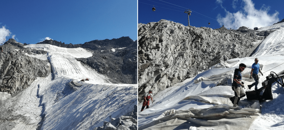 Quest'estate salvi ben 4 metri di spessore del ghiacciaio Presena grazie ai teli geotessili