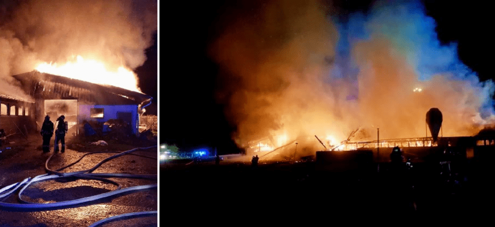 FOTO e VIDEO. Furioso incendio ad un fienile, oltre 200 i vigili del fuoco intervenuti