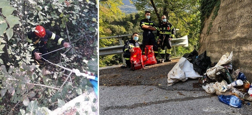Per ripulire il bosco dai rifiuti abbandonati arrivano i vigili del fuoco