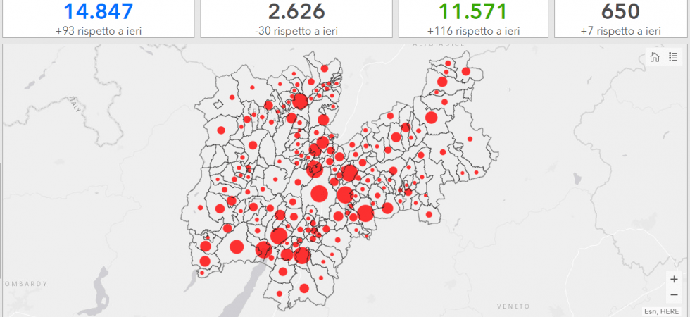 La mappa dell'Apss Coronavirus, calo dei positivi ufficiali'' ma quelli reali'' sono stabili