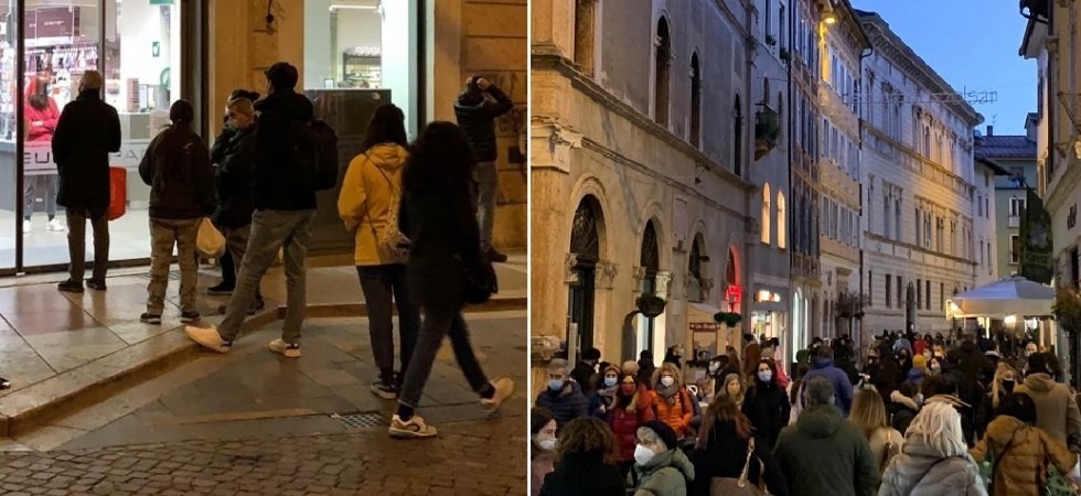 Coronavirus, folla in centro a Trento e ritornano le file d'attesa fuori dai supermercati