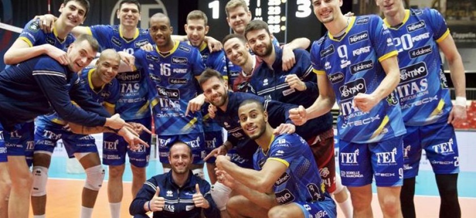 La festa dei giocatori della Trentino Itas al termine della sfida vinta contro Berlino (ph. cev.eu)
