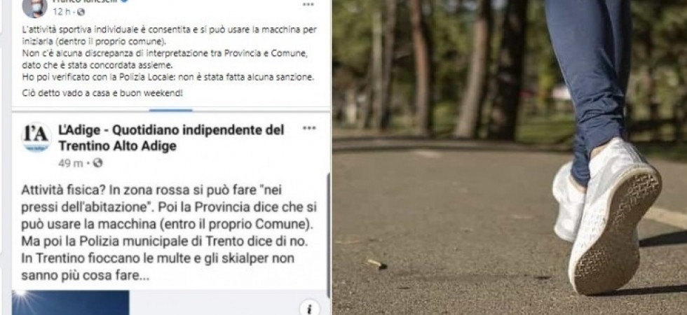Coronavirus e sport, il sindaco smentisce le voci: Nessuna sanzione dalla polizia locale e nessuna discrepanza