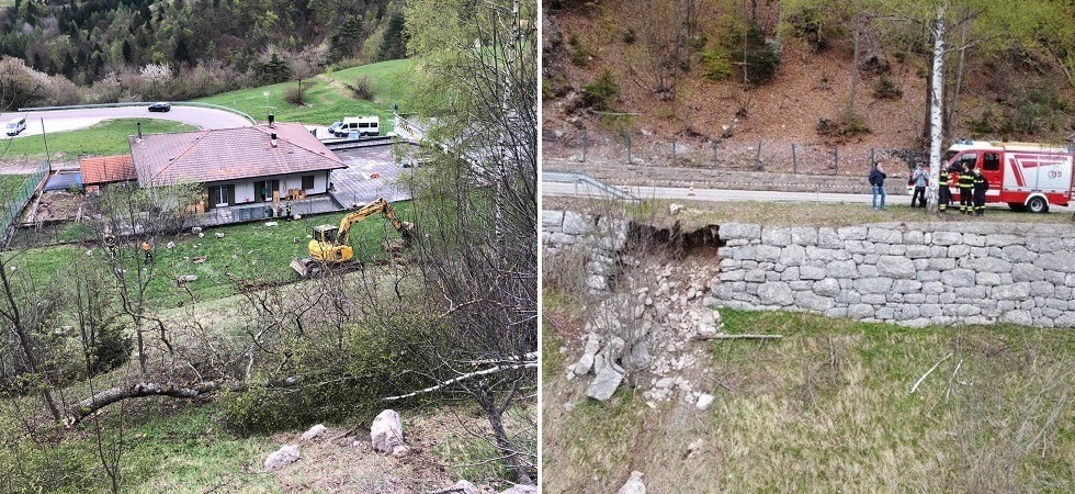 Maltempo, cede il ciglio della strada e i massi rischiano di colpire l’abitazione sottostante