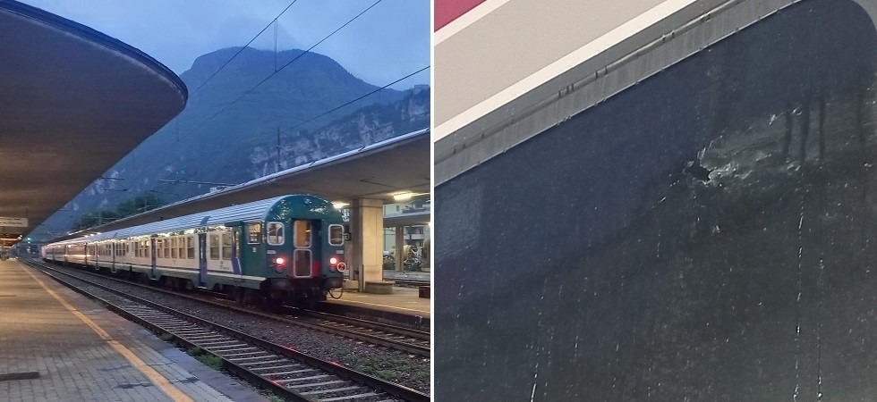 Lancio di oggetti contro un treno e vetro danneggiato, il convoglio costretto a fermarsi a Trento