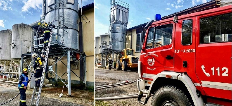 Principio d'incendio in un silos, vigili del fuoco in azione