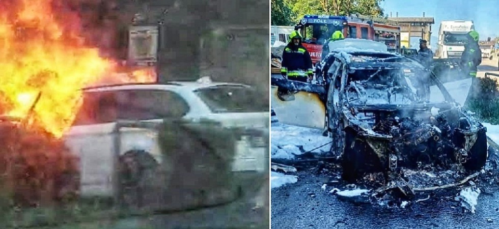 Divampano le fiamme e avvolgono completamente una vettura: l'intervento dei vigili del fuoco sulla statale