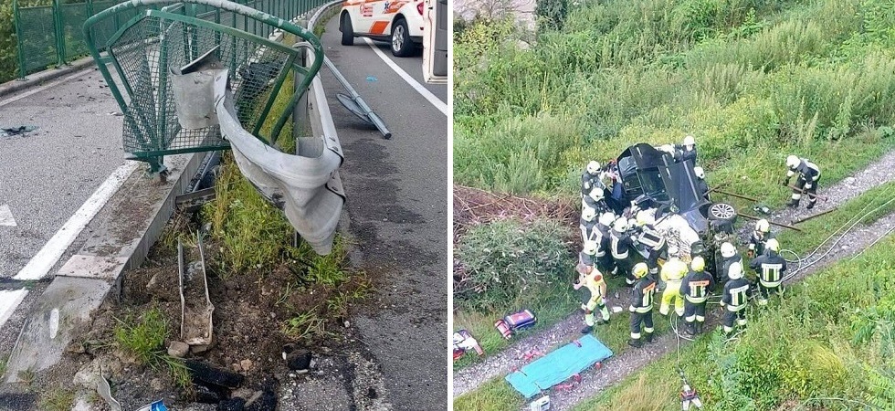 Sfonda il guardrail con l’auto e precipita per 8 metri: una donna incastrata