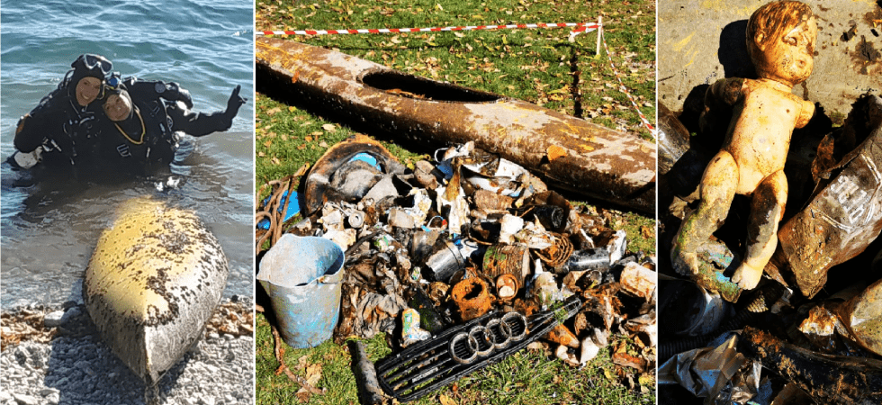 Una canoa, una bambola, un cellulare e tanta spazzatura