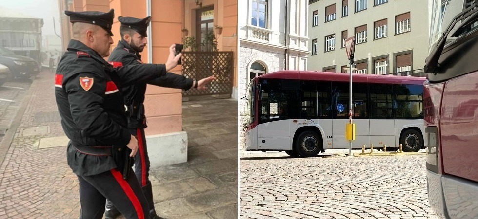 Foto d'archivio Sale sull’autobus senza mascherina Ffp2 e non vuole scendere: bloccato con lo spray urticante e arrestato