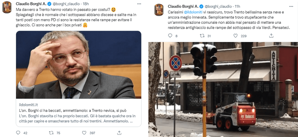 Dopo aver definito Trento una città assurda'' Borghi rilancia: Mettete le resistenze nelle rampe, pensateci''