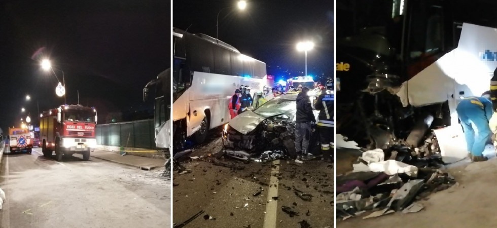 Scontro tra auto e pullman (LE FOTO), tre anziani trasportati in ospedale