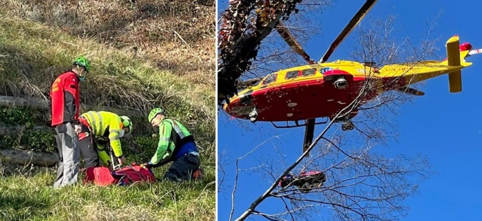 Travolto da un tronco precipita in una scarpata, 60 enne trasportato in ospedale con l'elicottero