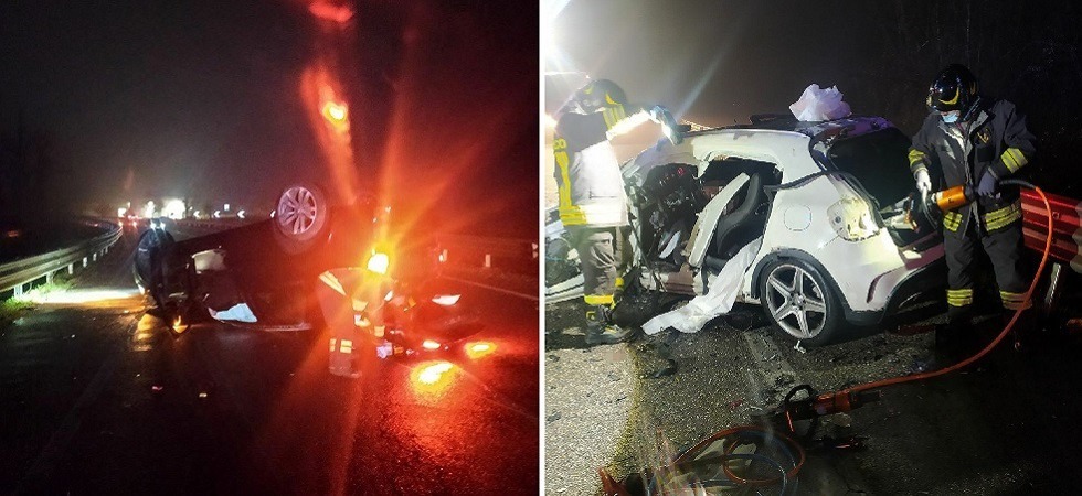Foto Vigili del Fuoco Drammatico frontale fra due auto nella notte: muore un 41enne
