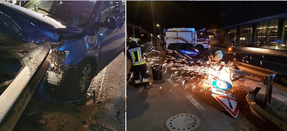 Pauroso incidente nella notte, l'auto è rimasta infilzata nel guard rail