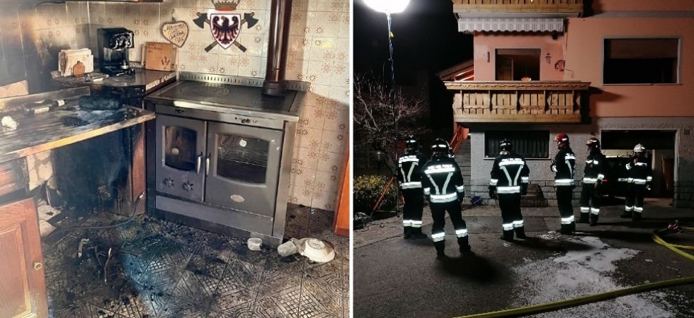 Foto della Federazione dei Corpi dei Vigili del Fuoco Volontari della Provincia di Trento In fiamme la cucina di un appartamento: paura nella notte a Condino, oltre 20 i vigili del fuoco sul posto