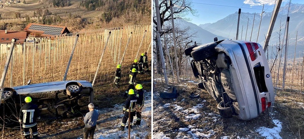 L'auto esce di strada e si ribalta in mezzo ad un frutteto: un ferito trasportato all'ospedale