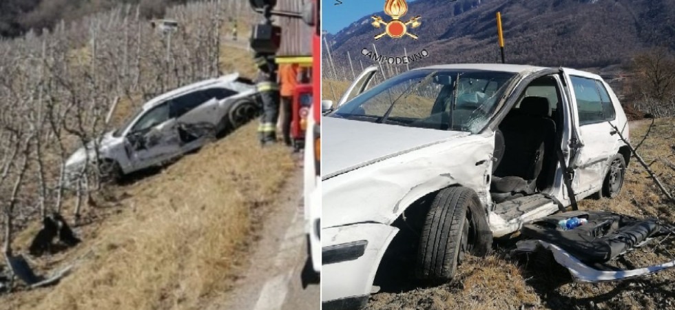 Schianto in curva sulla Sp55, un'auto è finita fuori strada