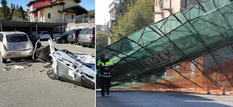 Maltempo, il Veneto travolto dalle raffiche di vento: dal crollo delle impalcature alle auto colpite da pezzi di tetto