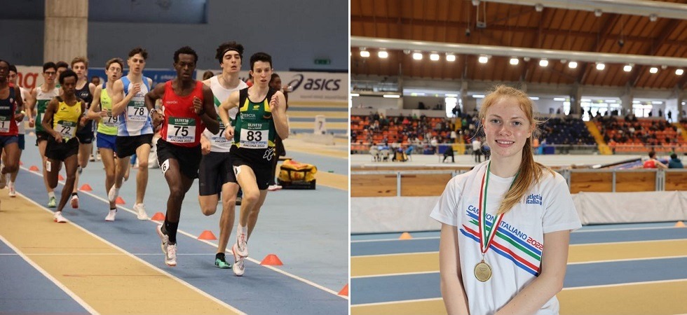 Foto di Fidal del Trentino - Giuseppe Facchini Atletica. Sofia Pizzato campionessa italiana nei 60 metri ostacoli, Francesco Ropelato d'argento nei 1.500 metri
