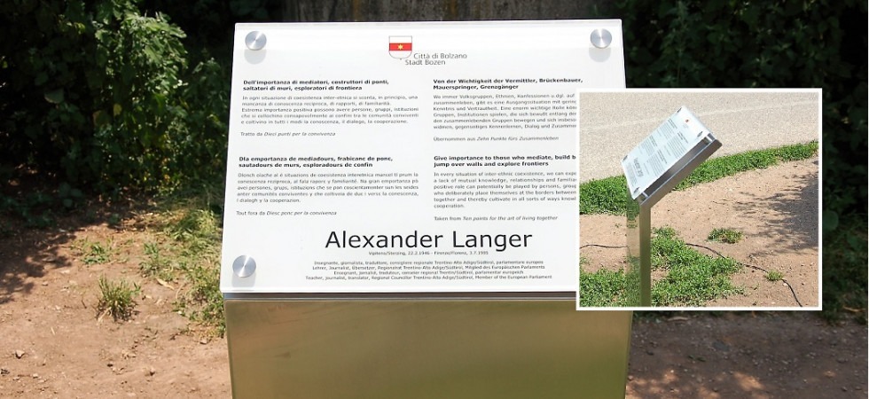 Sparita la targa di Alexander Langer'', il Comune: Un gesto vile''