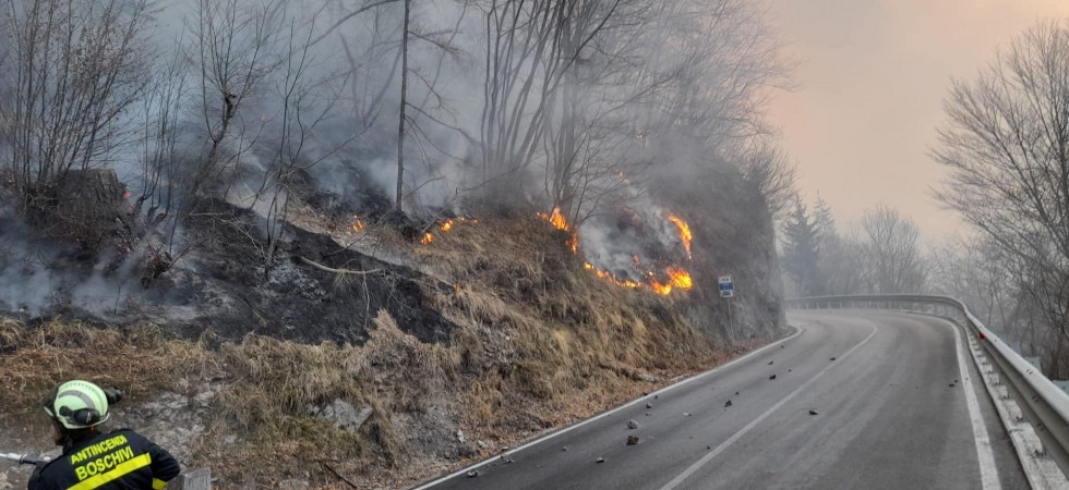 Incendi nel Bellunese: sulla Sp251 fronte di fuoco di 5 chilometri