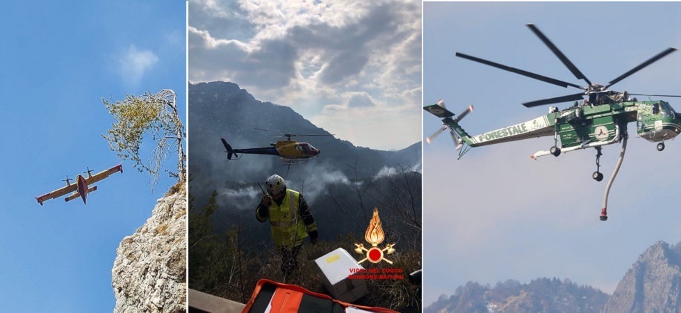 Vasto incendio in val del Chiese, rogo sotto controllo dopo oltre 24 ore e il coinvolgimento di vigili del fuoco