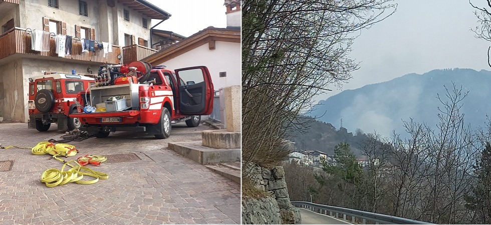Brucia il bosco sopra Rovereto, diversi vigili del fuoco attivati per le operazioni di spegnimento
