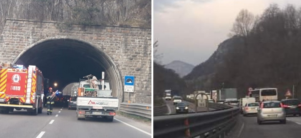 Incidente in galleria, code e rallentamenti sulla statale 47 della Valsugana
