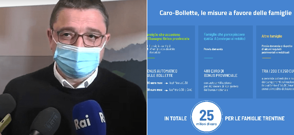 Caro-bollette, 25 milioni di euro per aiutare le famiglie trentine