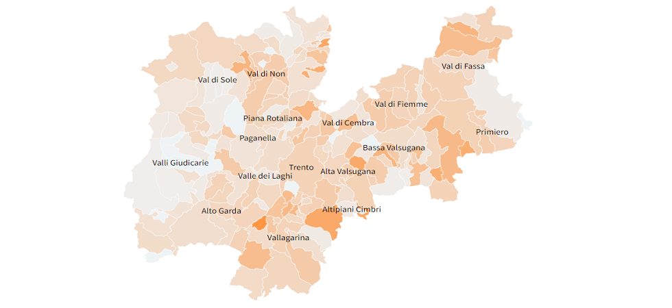 Da Folgaria a Malè (gli unici comuni con più di 1.000 abitanti con almeno l'1% di residenti positivi) ai 228 nuovi casi