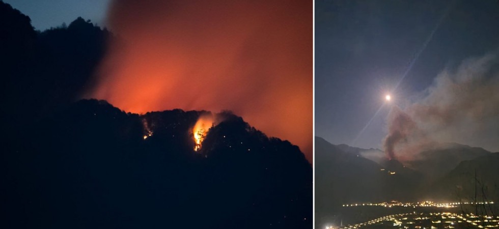 Brucia il bosco in Val del Chiese, riprese le operazioni di spegnimento: in azione l'elicottero
