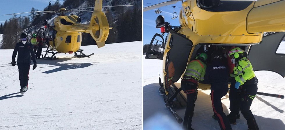 Schianto in pista, un 72enne con traumi al tronco e alla testa elitraspostato in ospedale