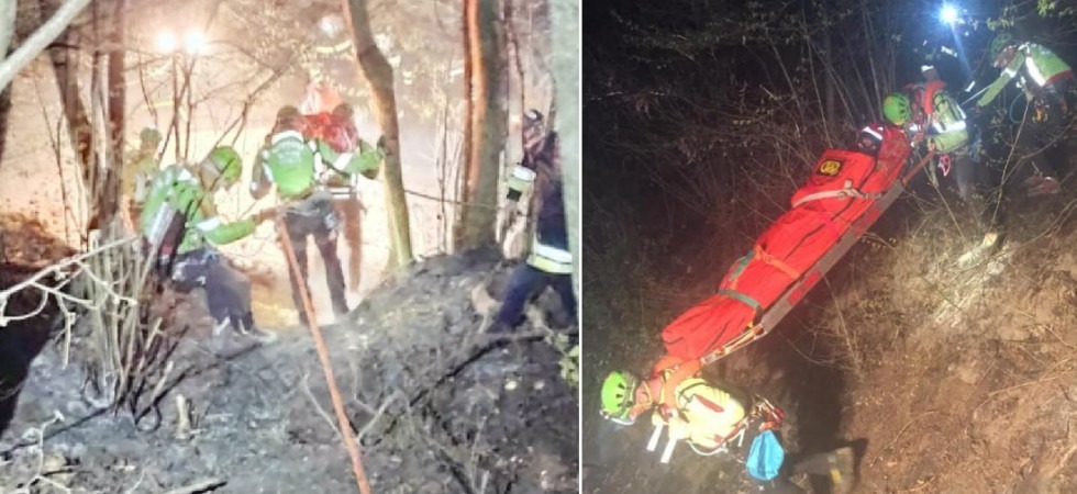 Cede il terreno e precipita per diversi metri, ferito un operatore forestale impegnato a spegnere un incendio