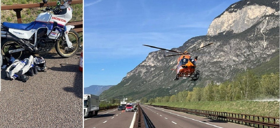 Una moto si schianta contro una vettura sull'Autostrada del Brennero
