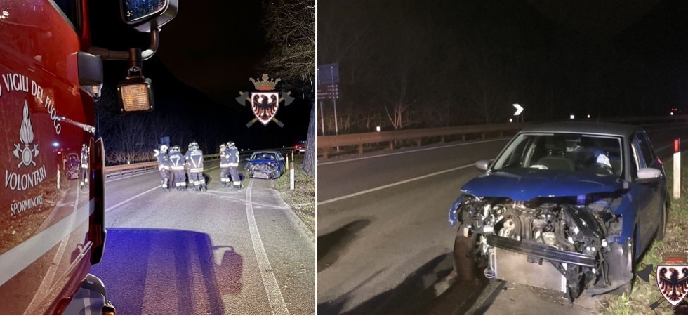 Foto di Federazione dei Corpi Vigili del Fuoco Volontari Provincia autonoma Trento - Vigili Del Fuoco Sporminore Paura a Sporminore, perde il controllo dell'auto e si schianta contro la parete rocciosa