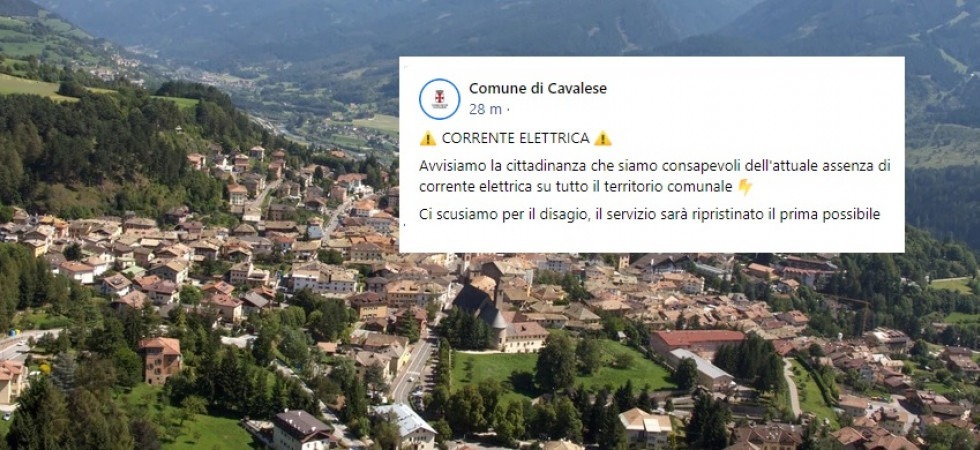 Blackout dell'energia elettrica su tutto il territorio di Cavalese, tecnici al lavoro