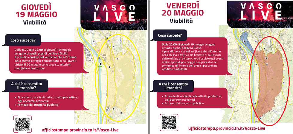 Concerto Vasco: Trento Sud diventa Area Gialla'' e domani Area Rossa''