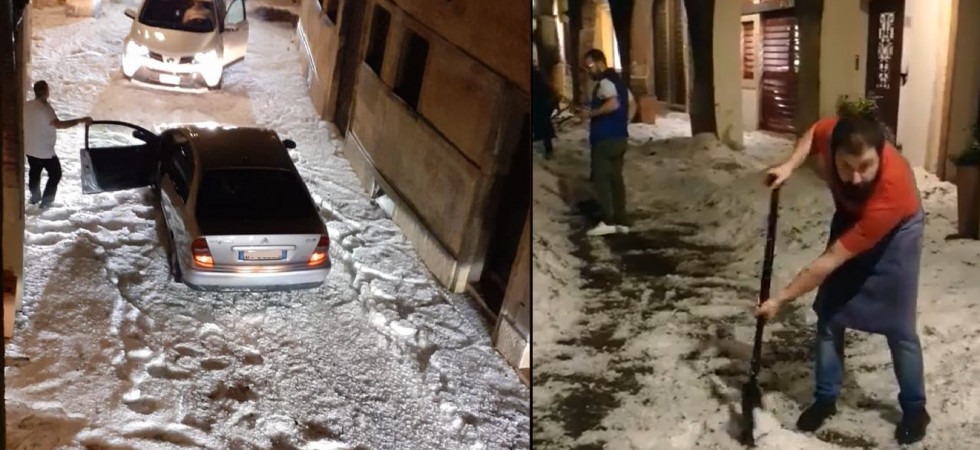 Maltempo, auto bloccate in strada a causa della grandine