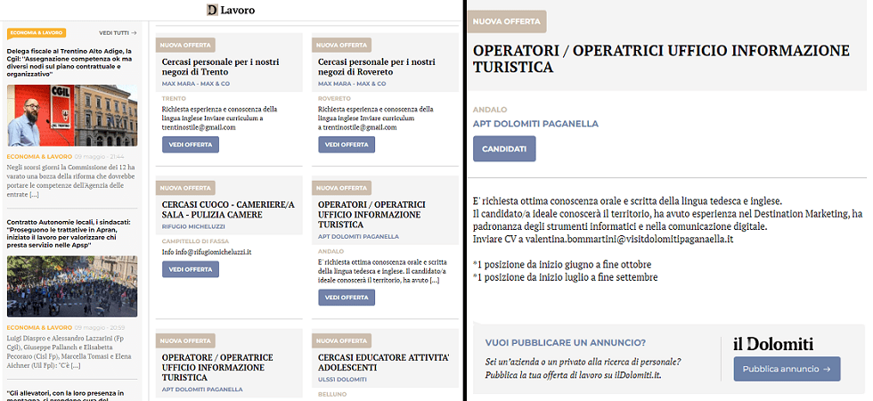 Offri o cerchi lavoro? Con il Dolomiti la nuova piattaforma per avvicinare domanda e offerta e trovare un'occupazione