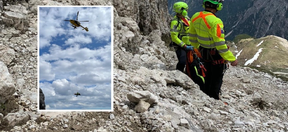 Tre cime di Lavaredo, precipita per diversi metri: scalatore trentino di 38 anni trasportato in ospedale