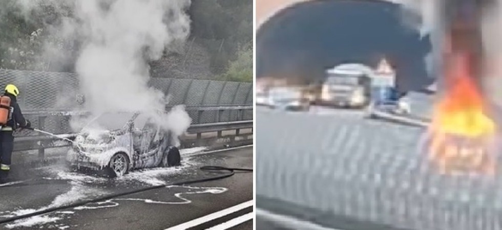 Una Smart avvolta dalle fiamme, paura lungo la statale del Brennero