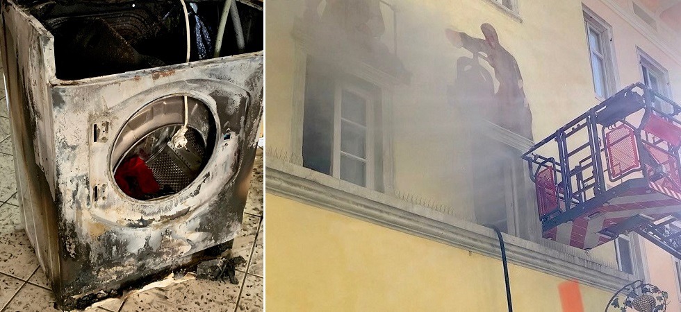 L’incendio parte dalla lavatrice e il fumo invade l’appartamento: un cane tratto in salvo dai vigili del fuoco