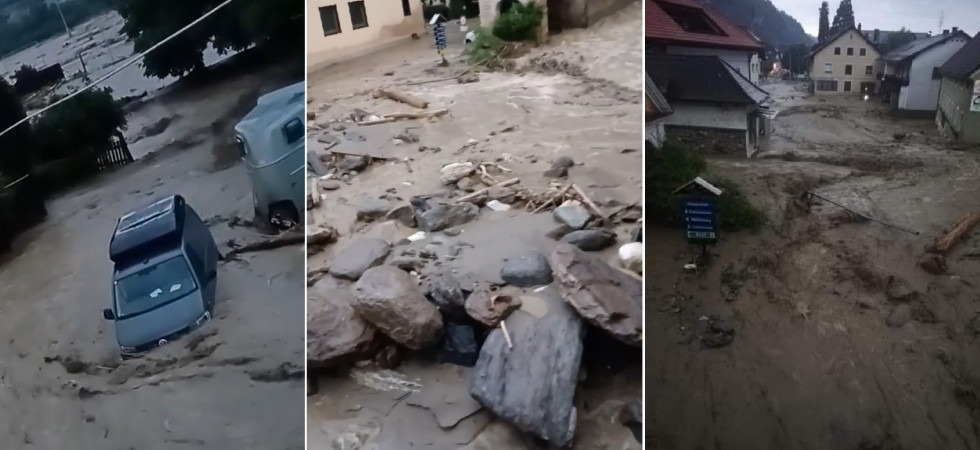 Colate di fango su strade e case, il maltempo travolge la Carinzia