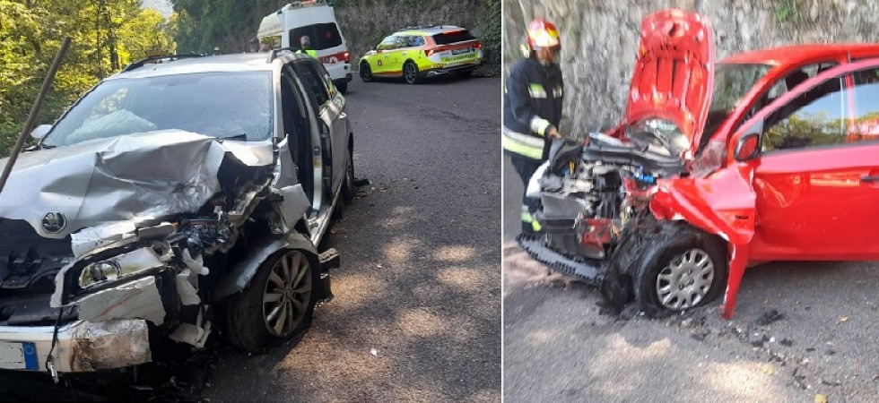 Violento schianto frontale tra due auto, un uomo estratto dalle lamiere e trasportato in elicottero all'ospedale di Trento