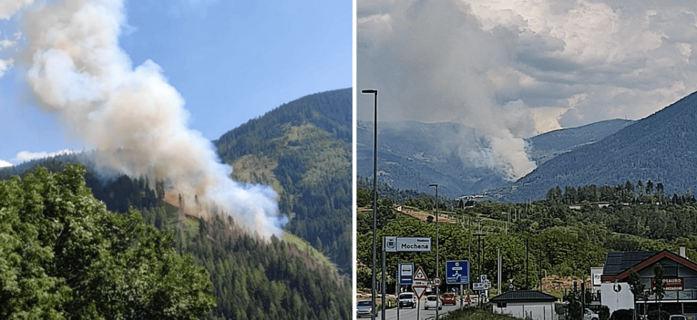 Incendio sulla Panarotta, fiamme e fumo altissimo ben visibile anche da valle (LE FOTO)