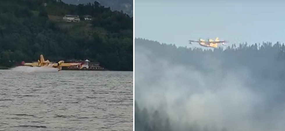 Incendio sulla Panarotta, interdetta a mezzi e bagnanti una 'fascia' del lago di Caldonazzo per l'azione dei Canadair