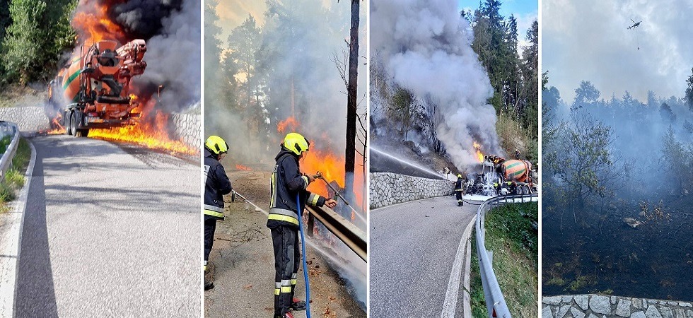 Fiamme ed esplosioni e l'incendio del camion si estende al bosco: oltre 100 vigili del fuoco sul posto per domare il rogo